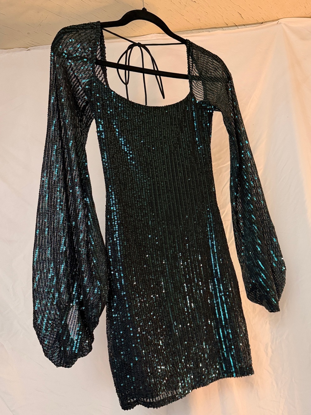 Lucy in the Sky Black Sequin Mini Dress with Teal Sparkle